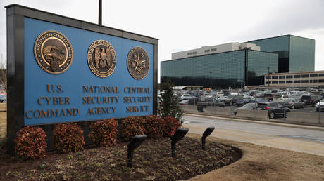 FILE PHOTO: The seals of the US Cyber Command, the National Security Agency and the Central Security Service are seen at their headquarters in Fort Meade, Maryland, March 13, 2015.