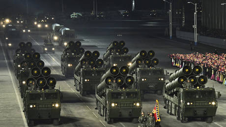 FILE PHOTO: North Korean military gear is seen during a parade in Pyongyang, North Korea, January 14, 2021.