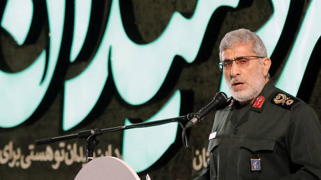 FILE PHOTO: Iranian Quds force commander Esmail Qaani speaks at an event in Tehran, Iran, January 1, 2021.