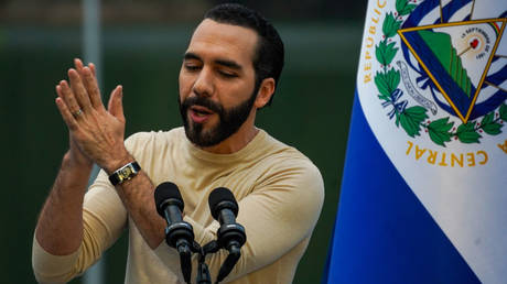 El Salvador's president, Nayib Bukele, at the inauguration of the February 3 Hydroelectric Power Plant in San Luis de la Reina, October 19, 2023.