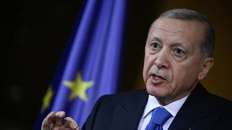 Turkish President Recep Tayyip Erdogan speaks at an event in Berlin on November 17, 2023.