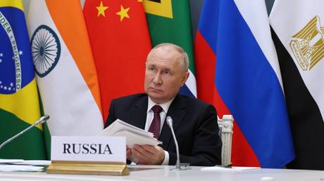 Russian President Vladimir Putin is taking part in an extraordinary BRICS summit on the Palestinian-Israeli conflict via videoconference.