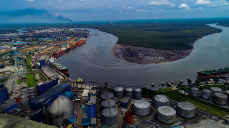 Riverside with oil insfrastructure in Nigeria