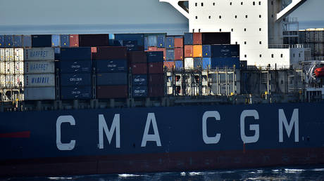 File photo container ship Voltaire of the company CMA CGM on 2023/08/10