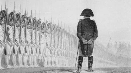 Napoleon Bonaparte (1769 - 1821) as Emperor Napoleon 1 of France reviewing the Grenadiers of the Imperial Guard on 1 June 1811 in Paris, France