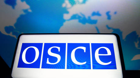 Organization for Security and Co-operation in Europe (OSCE) logo on a smartphone screen.