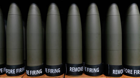 FILE PHOTO: US-made 155mm artillery shells prepared to be shipped are stored at the Scranton Army Ammunition Plant .