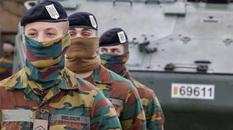  Belgian soldiers prepare to depart for Romania at a training ground in Marche-en-Famenne, Belgium, March 1, 2022