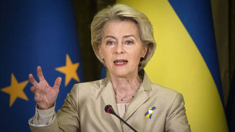Ursula von der Leyen attends a press conference in Kiev, Ukraine, November 4, 2023