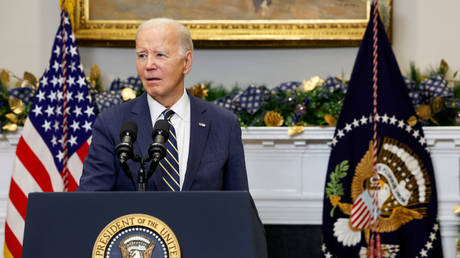 US President Joe Biden urges Congress to pass additional funding for Ukraine at the White House, December 06, 2023.