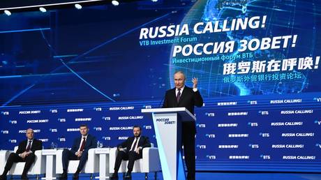Russian President Vladimir Putin at the ‘Russia Calling!’ forum on December 7, 2023.