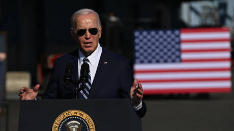FILE PHOTO: US President Joe Biden speaks at Tioga Marine Terminal on October 13, 2023 in Philadelphia, Pennsylvania.