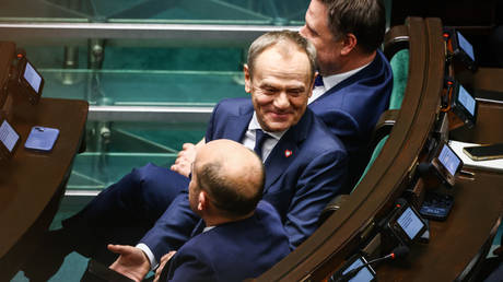 Donald Tusk is seen during the parliament session in Warsaw, Poland on December 11, 2023.
