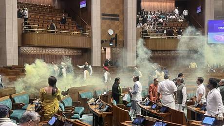 Intruders sprayed gas in Lok Sabha, the lower house of the Indian Parliament, on December 13, 3023 during an ongoing session