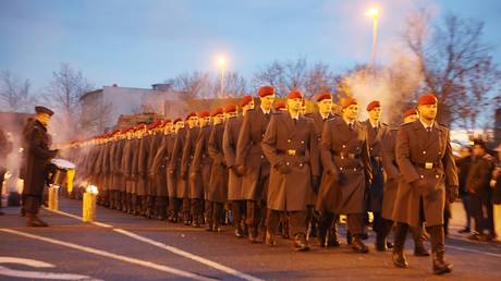 FILE PHOTO: Bundeswehr soldiers during a swear-in ceremony in the federal state of Thuringia.