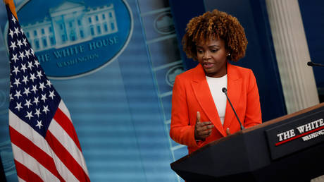 White House Press Secretary Karine Jean-Pierre talks to reporters in the Brady Press Briefing Room at the White House on December 13, 2023.