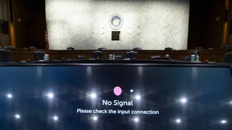 UNITED STATES - OCTOBER 09: A monitor is seen in Hart Senate Office Building's Judiciary Room.