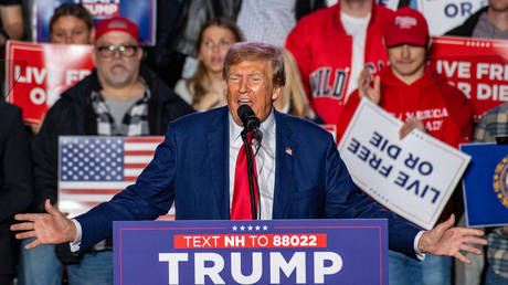 Former US President and 2024 Republican presidential hopeful Donald Trump speaks at a campaign rally in New Hampshire, December 16, 2023.