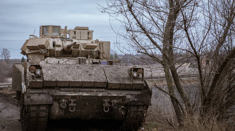 FILE PHOTO. A US-made Bradley light armored vehicle