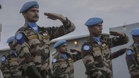 FILE PHOTO: Peacekeepers part of The United Nations Organization Stabilization Mission in the Democratic Republic of the Congo (MONUSCO) in Goma on March 11, 2023.