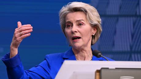 European Commission President Ursula von der Leyen at a press conference at the European Commission headquarters in Brussels, December 15, 2023.