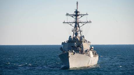 American Arleigh Burke-class destroyer USS Laboon operating in the Red Sea.