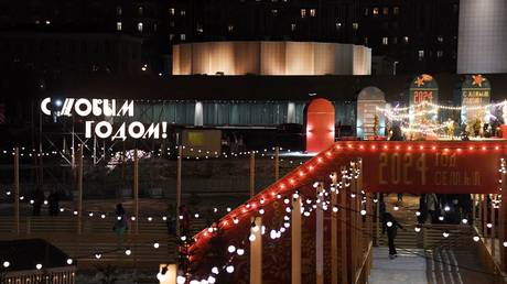 An ice-skating rink is seen on the central square of Vladivostok, Russia, on December 31, 2023.