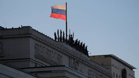 The flag on the Russian Defense Ministry building.