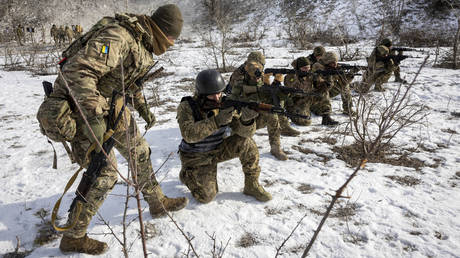 FILE PHOTO: A Ukrainian Army officer instructs replacement troops.