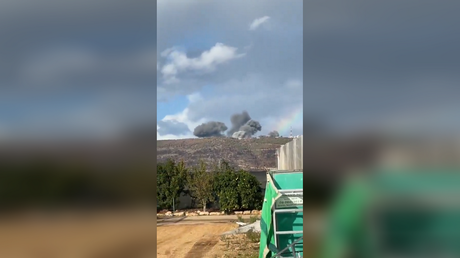 A screenshot from a video purportedly showing smoke rising from Mount Meron, Israel, January 6, 2024