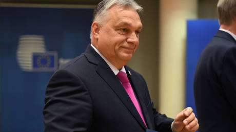 Hungary's Prime Minister Viktor Orban arrives for a roundtable meeting of the EU Council in Brussels, on December 14, 2023.