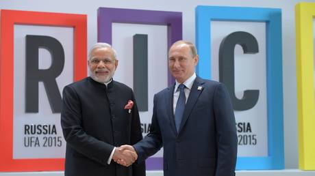 FILE PHOTO: Indian PM Narendra Modi and Russian President Vladimir Putin.