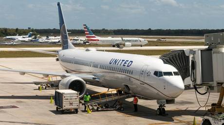 A Boeing 737 operated by United Airlines, Cancun, Mexico, April 2023.