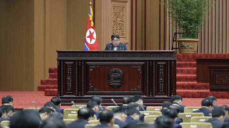 North Korean leader Kim Jong-un at the Supreme People’s Assembly, Pyongyang, January 15, 2024.
