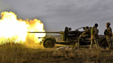 FILE PHOTO: Ukrainian troops fire artillery during an anti-drone drill in Chernigiv, Ukraine, November 11, 2023.