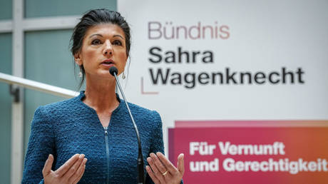 FILE PHOTO: Sahra Wagenknecht, member of the Bundestag, speaks at a press conference in Berlin, Germany, on December 12, 2023.