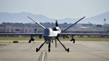 FILE PHOTO: An MQ-9 Reaper drone is seen at March Air Reserve Base, California, April 5, 2017.