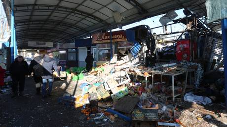 A market destroyed in the Ukrainian shelling of the Russian city of Donetsk.