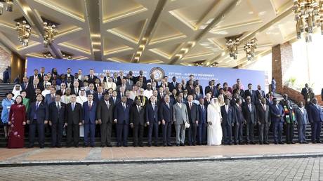 Heads of States and members of the Non-Aligned Movement (NAM), pose for a photo at Speke resort convention centre in Kampala, Uganda Friday, Jan. 19, 2024.