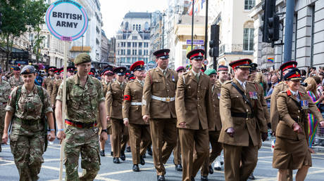 British Army personnel march in a gay pride parade in London, Britain, July 1, 2023