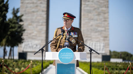 Chief of the General Staff UK Patrick Sanders speaks at ceremony held at Canakkale Martyrs' Memorial on the occasion of the 108th anniversary Canakkale Land Battles on the Historical Gallipoli Peninsula, in Canakkale, Turkiye on April 24, 2023