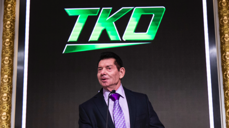 Vince McMahon is seen during a ceremony announcing Dwayne "The Rock" Johnson has joined the Board of Directors for TKO at New York Stock Exchange on January 23, 2024 in New York City