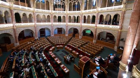 The Hungarian parliament is seen before a scheduled vote on the ratification of Sweden's NATO membership in Budapest, Hungary, February 5, 2024.