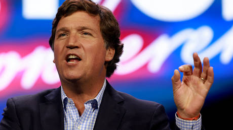Tucker Carlson speaks at the Turning Point Action conference on July 15, 2023 in West Palm Beach, Florida.