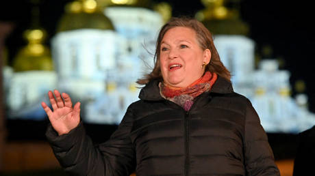 Deputy Secretary of State Victoria Nuland outside St. Michael's Cathedral n Kiev January 31, 2024.