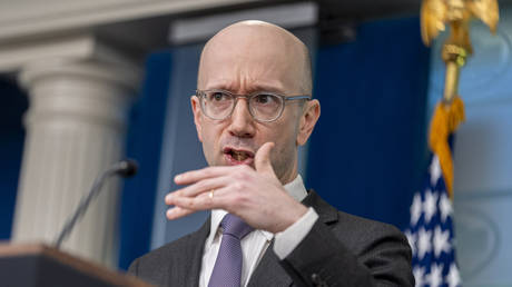 White House General Counsel’s Office spokesman Ian Sams at a press briefing at the White House, Washington, DC, February 9, 2024.