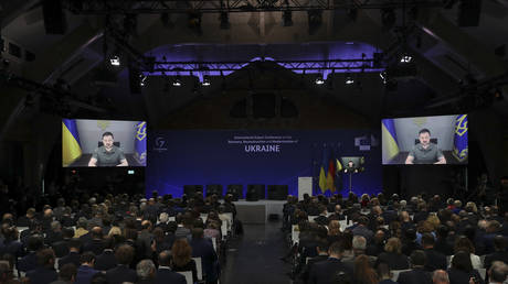 FILE PHOTO: Ukrainian President Vladimir Zelensky addresses the International Expert Conference on the Reconstruction of Ukraine, Berlin, October 25, 2022