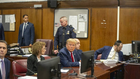 Ex-US President Donald Trump at a pre-trial hearing in a Manhattan court, New York City, February 15, 2024.