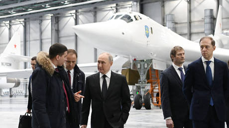 Russian President Vladimir Putin visits the Kazan Aviation Factory named after Sergei Gorbunov, a branch of the Tupolev military industry company, in Kazan, Republic of Tatarstan, Russia.