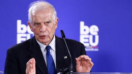 Josep Borrell speaks during a press conference at the end of an Informal Foreign Affairs Council meeting in Brussels, Belgium, February 12, 2023
